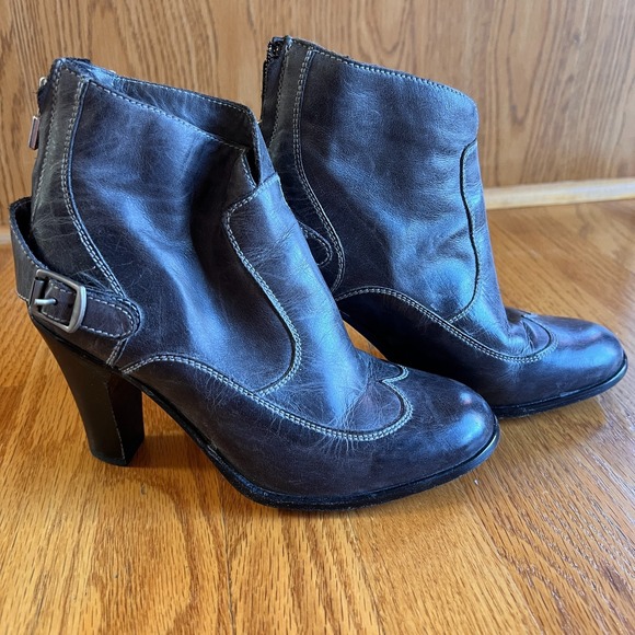 BED STU Womens Leather Ankle Boots Gray Size 36 Y2K Menswear Indie Buckle Heel